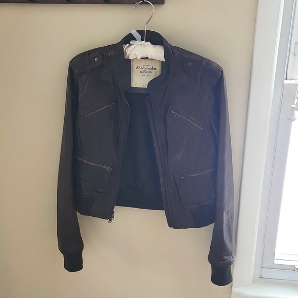 Abercrombie & Fitch Large Brown Bomber Leather Jacket